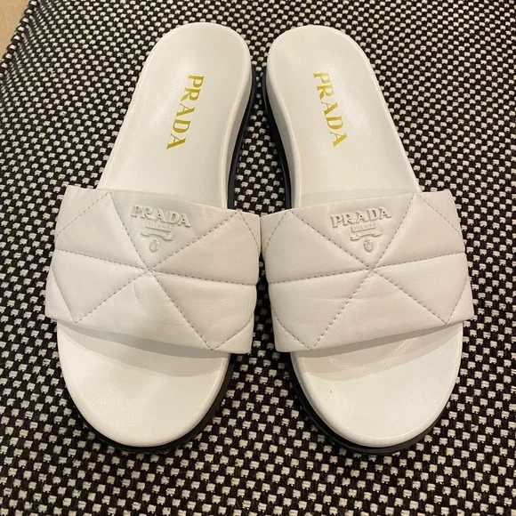 Quilted Leather Slides Prada Slides White Prada Shoes Prada White